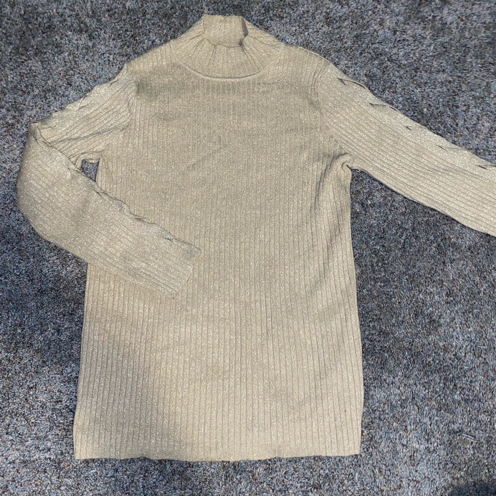 COPY - Golden Ribbed Turtleneck Sweater w/ LaceUp Sleeves